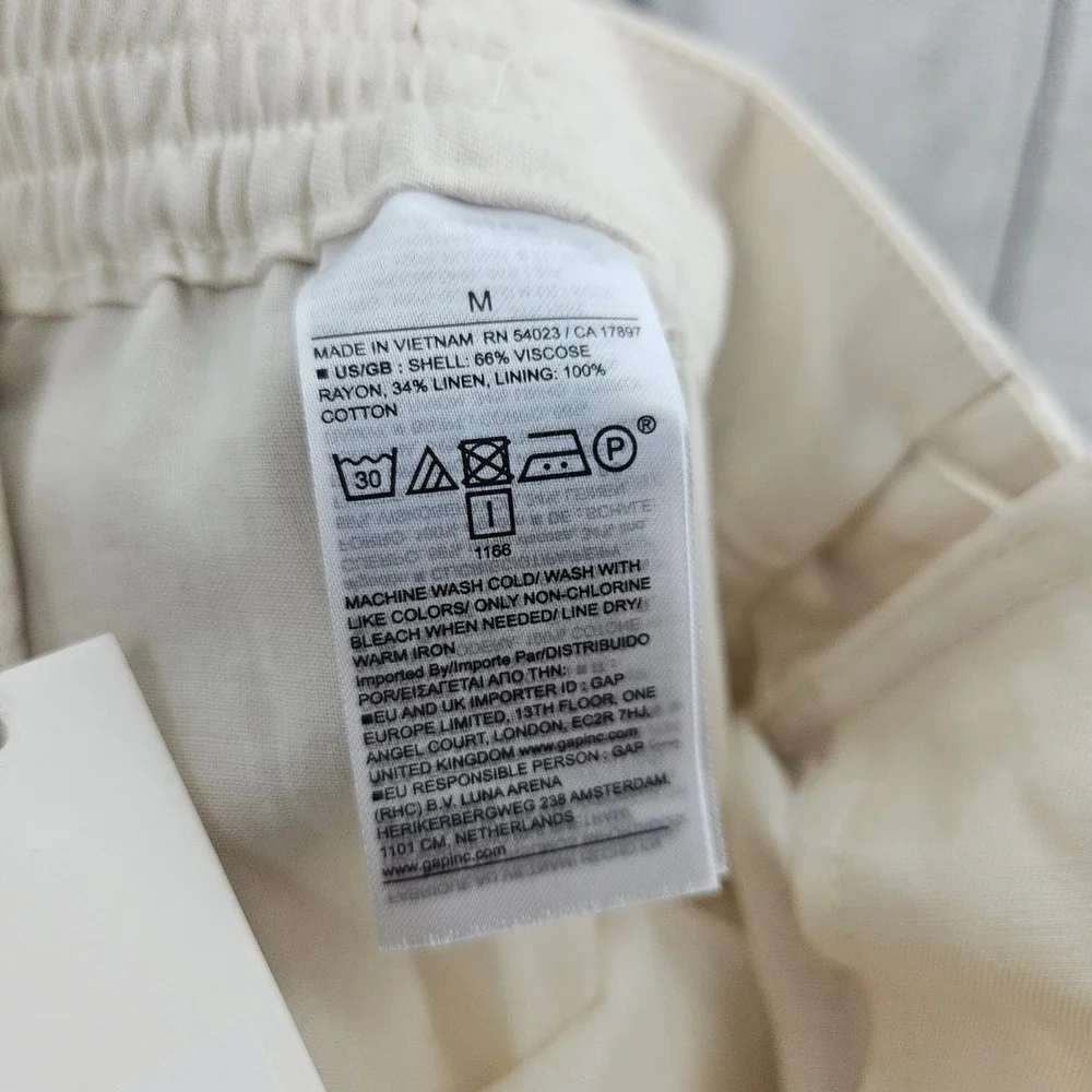 Banana Republic Linen Blend Wrap Wide Leg Lagenlook Pants Ivory Tie Waist NWT M